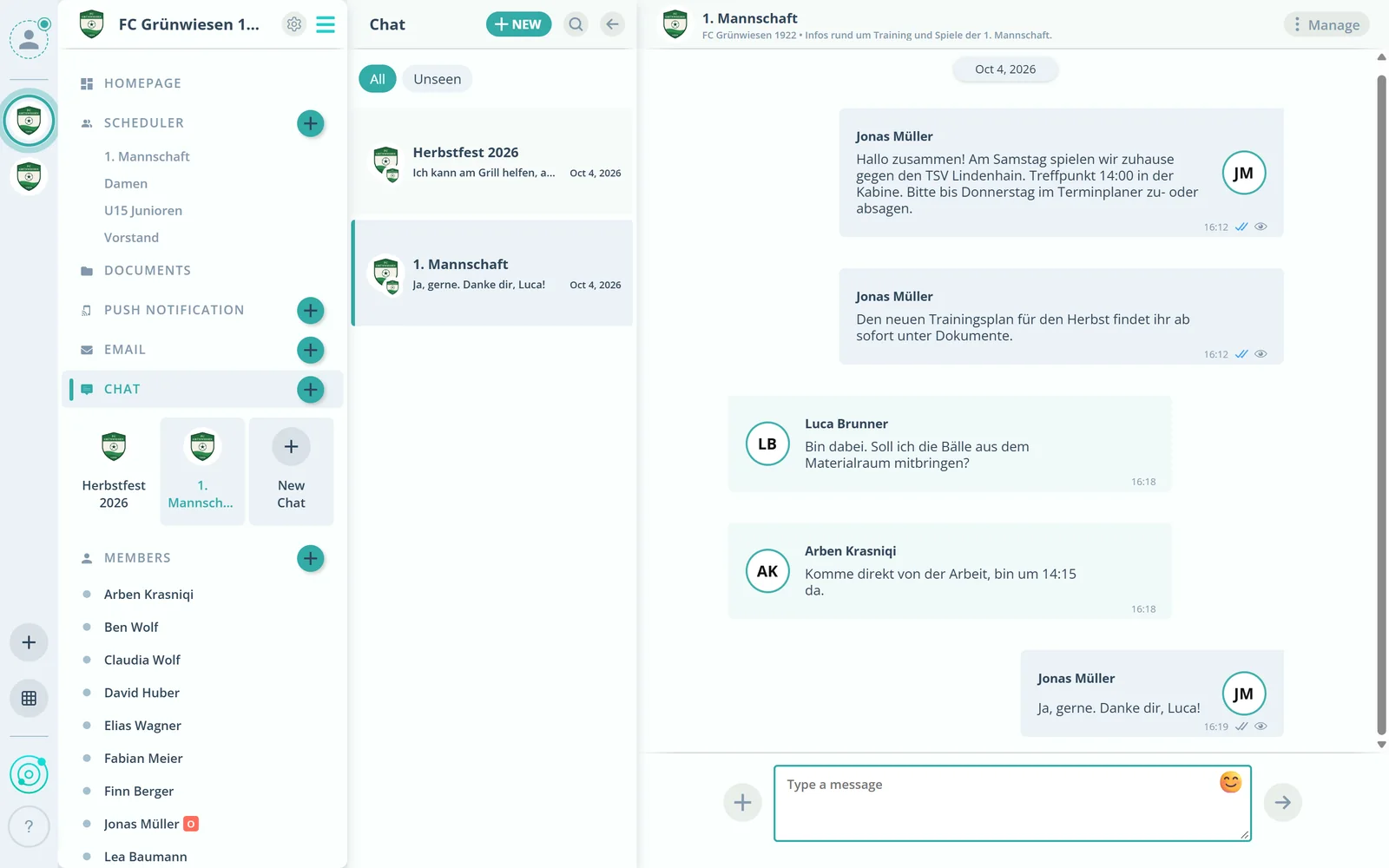Chat rooms in the sidebar of the Gumb web app