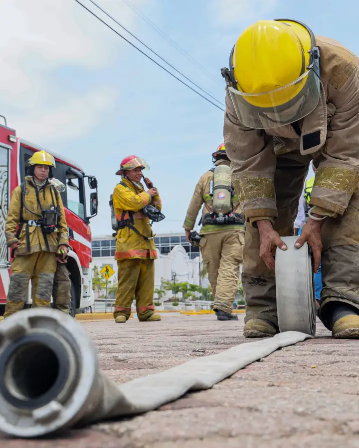 Volunteer fire department at a drill