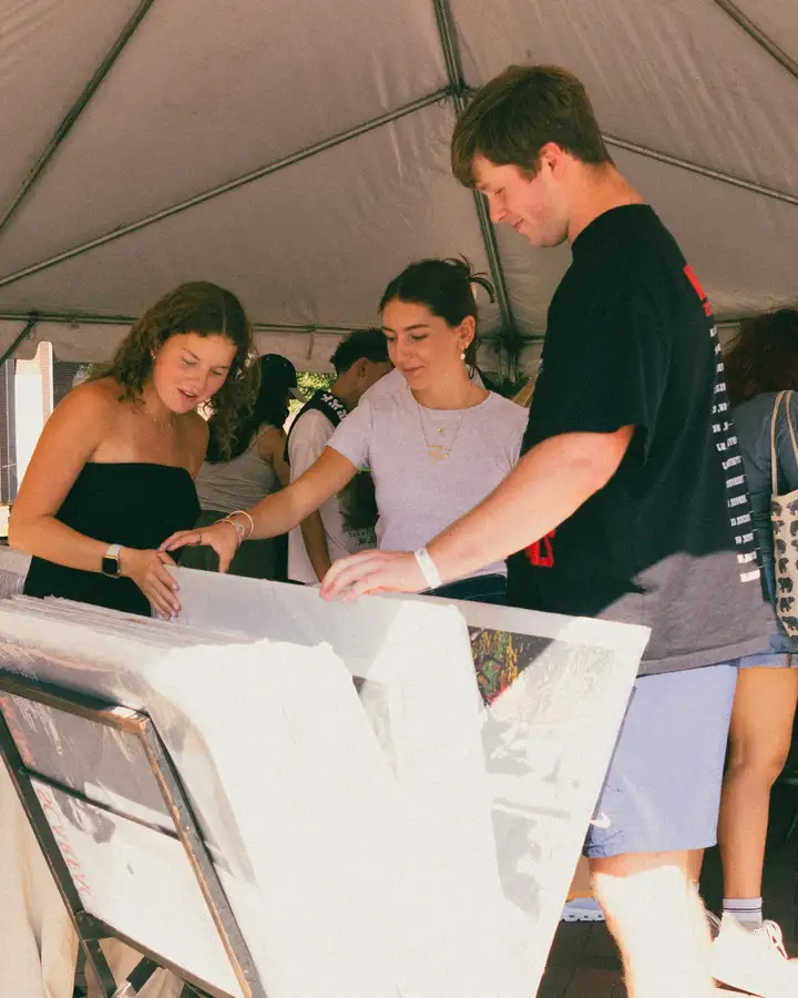 Volunteers setting up a village festival